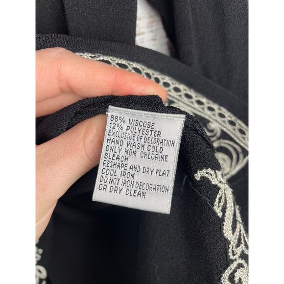 Talbots Vintage Long Sleeve Top Embroidery Italian Yarn Small Black Boho Western - Picture 5 of 8